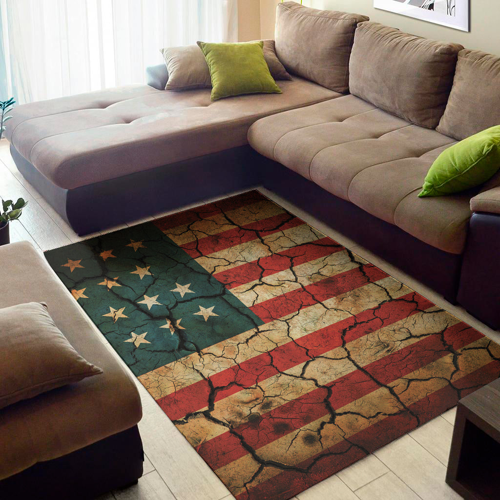 Cracked American Flag Print Area Rug