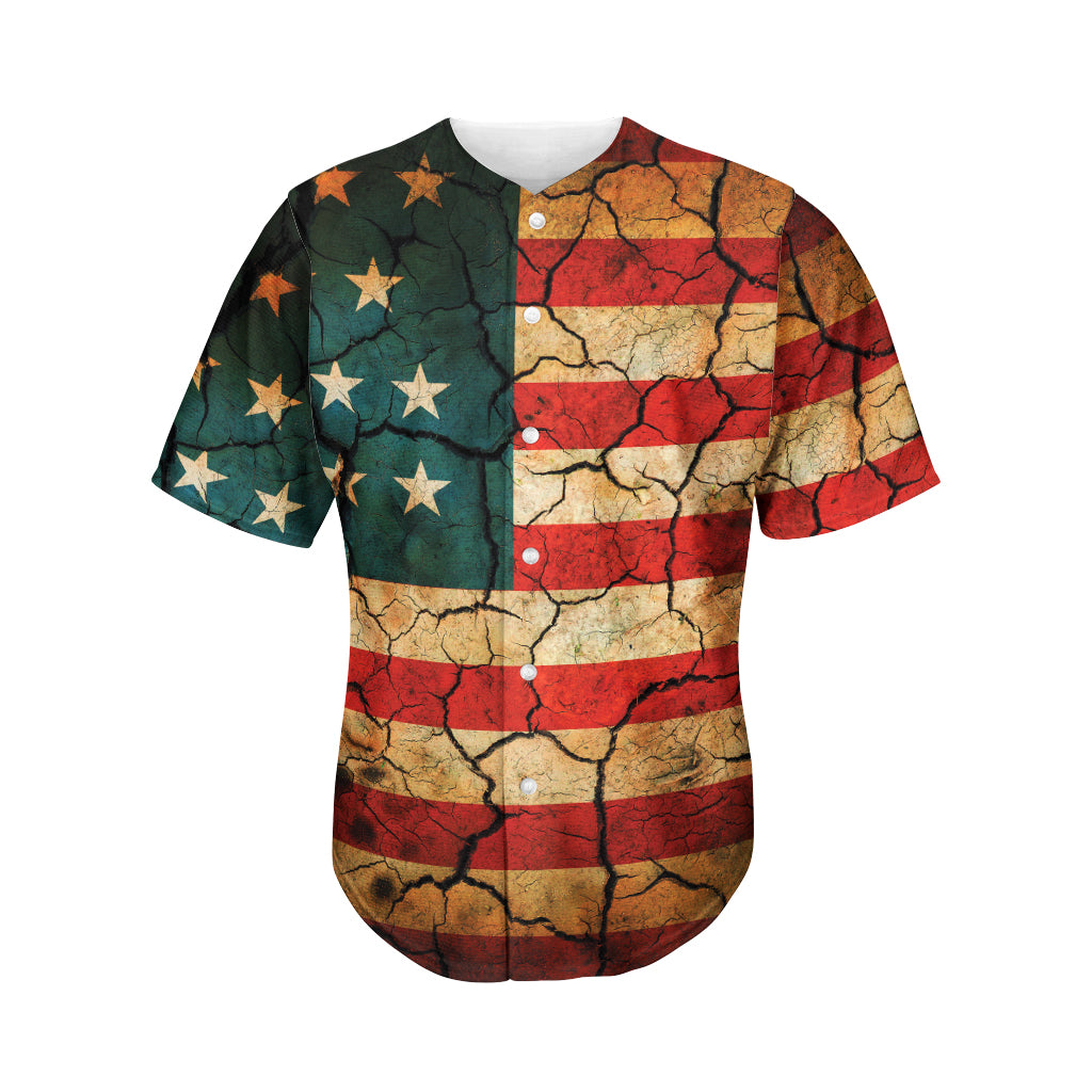 Cracked American Flag Print Men's Baseball Jersey