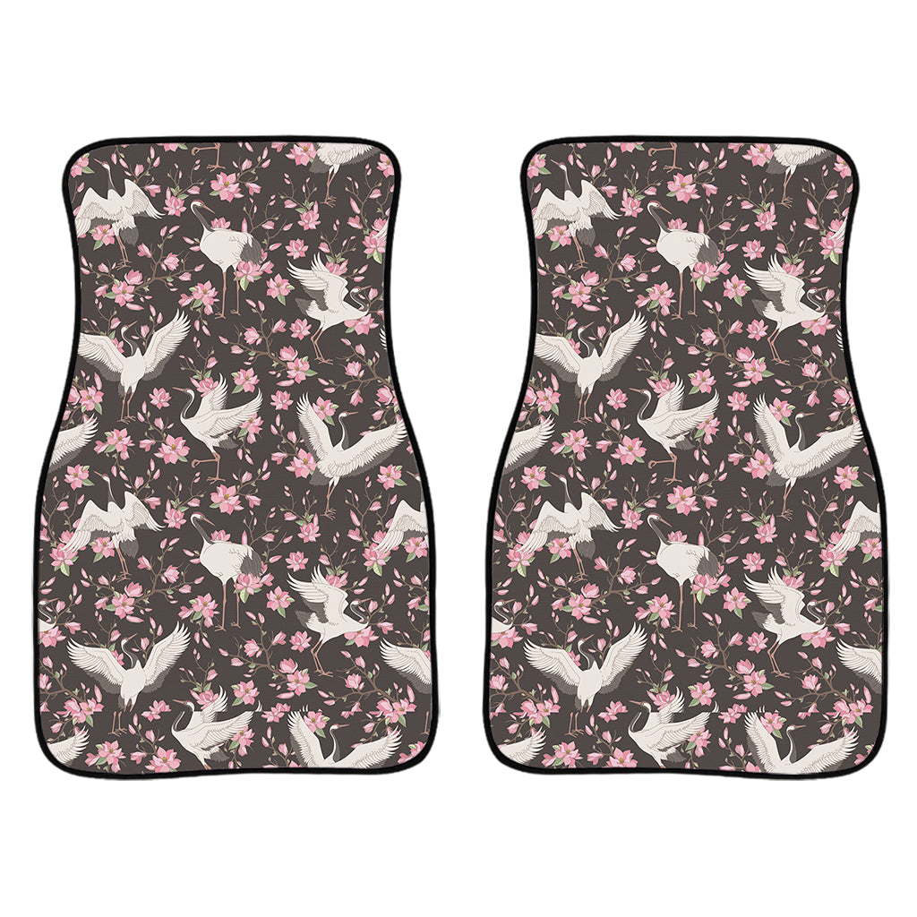 Crane Bird And Flower Pattern Print Front Car Floor Mats