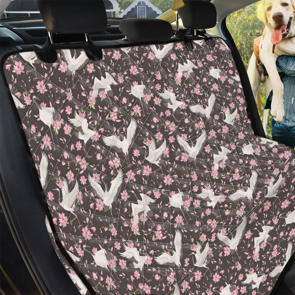 Crane Bird And Flower Pattern Print Pet Car Back Seat Cover