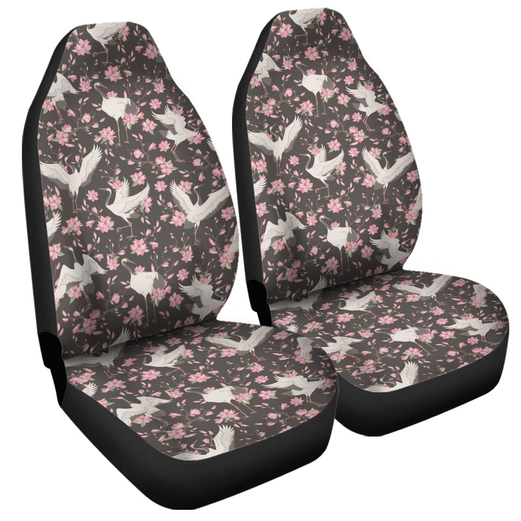 Crane Bird And Flower Pattern Print Universal Fit Car Seat Covers