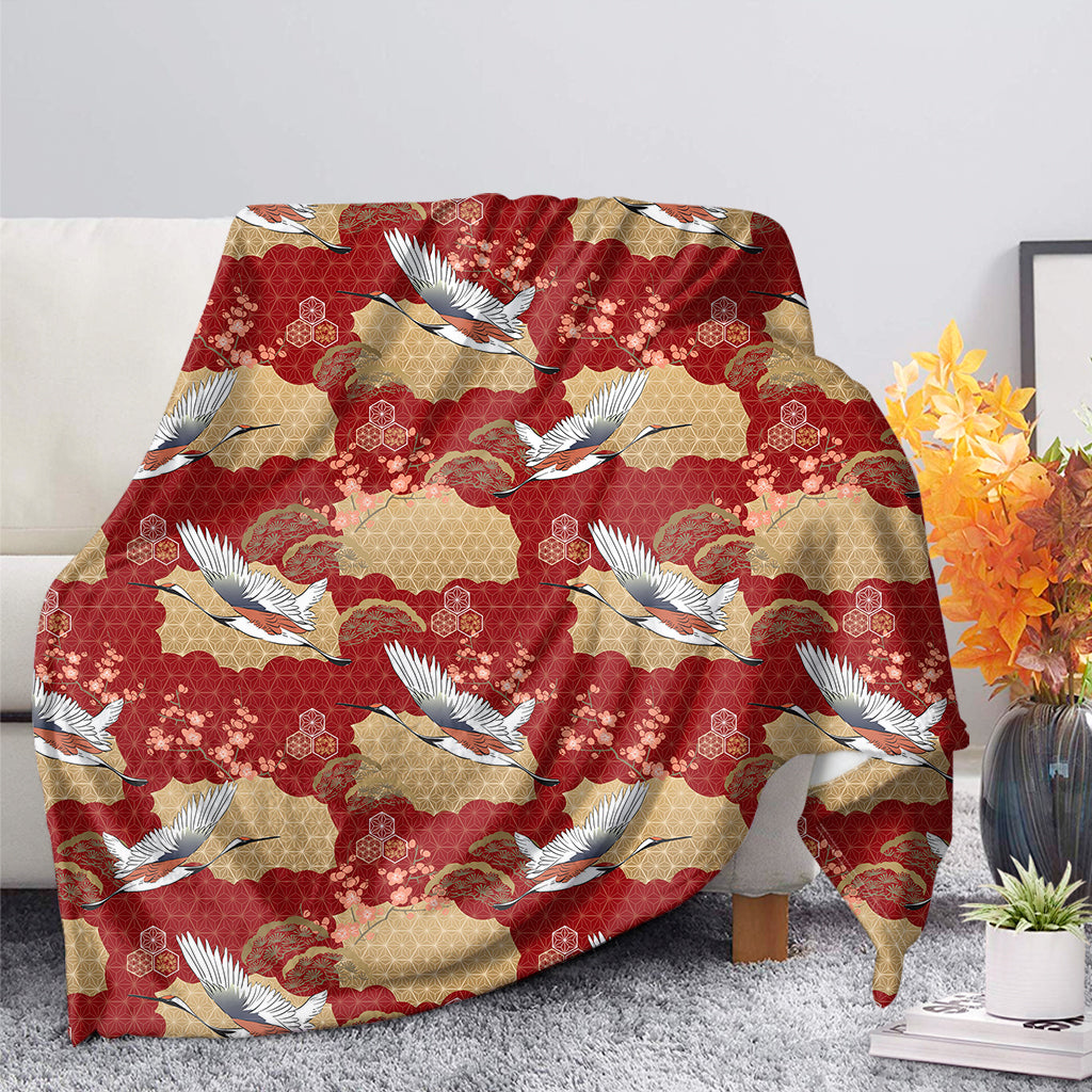 Crane Bird Kimono Pattern Print Blanket