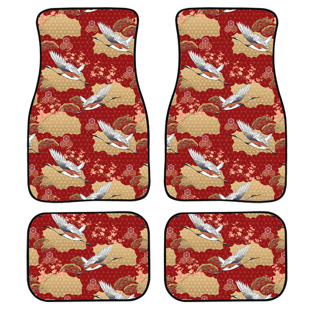 Crane Bird Kimono Pattern Print Front and Back Car Floor Mats