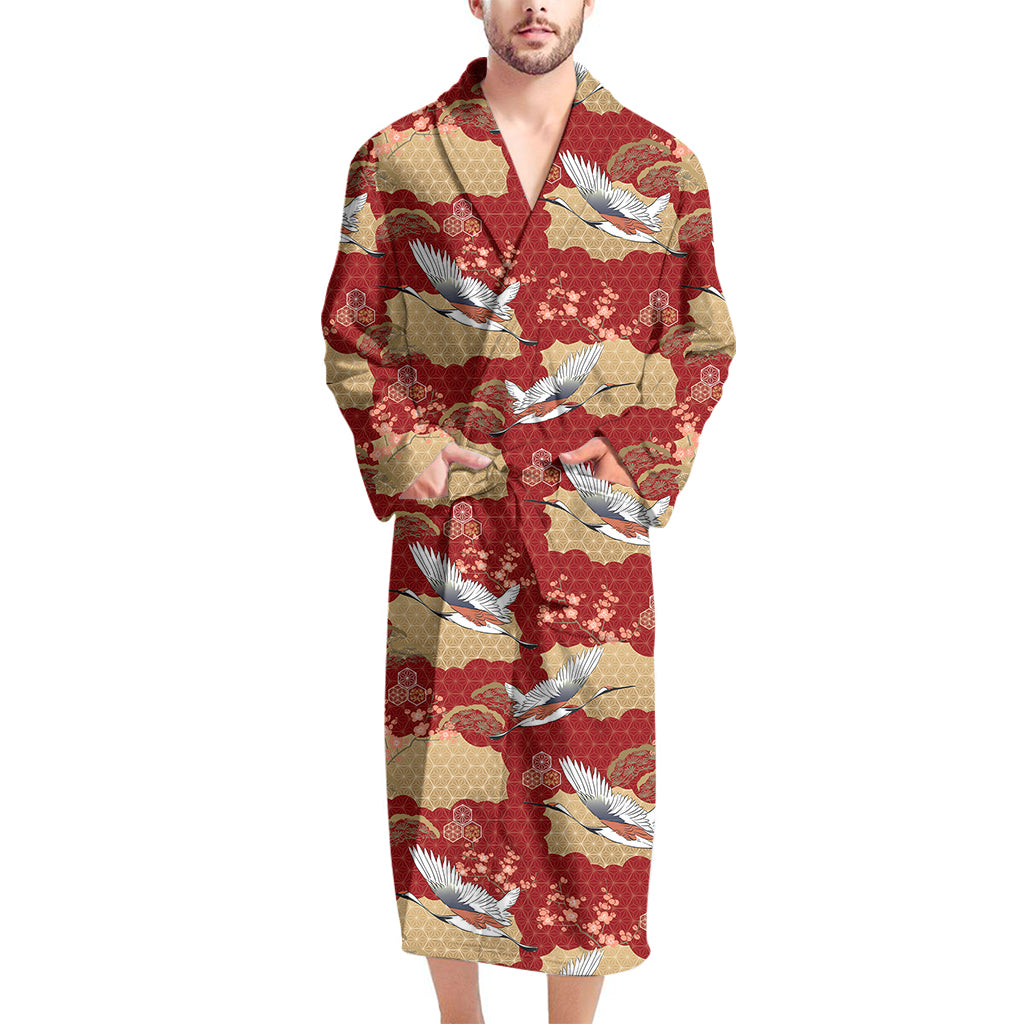 Crane Bird Kimono Pattern Print Men's Bathrobe