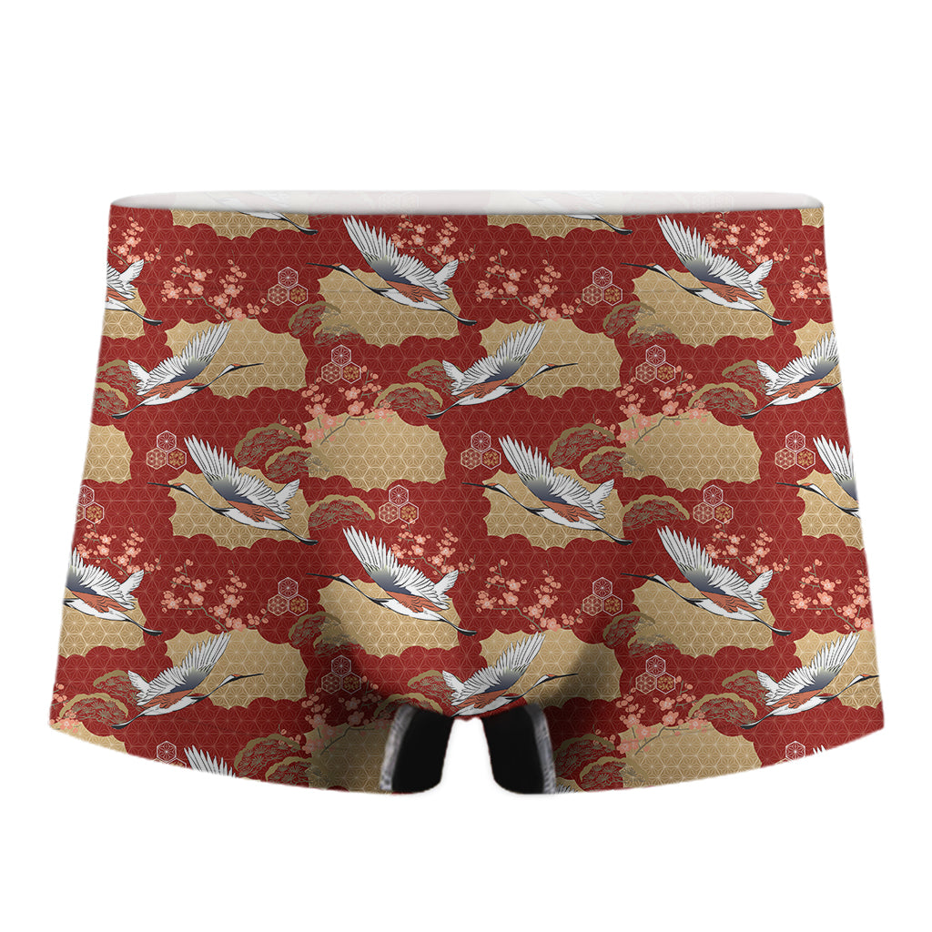 Crane Bird Kimono Pattern Print Men's Boxer Briefs