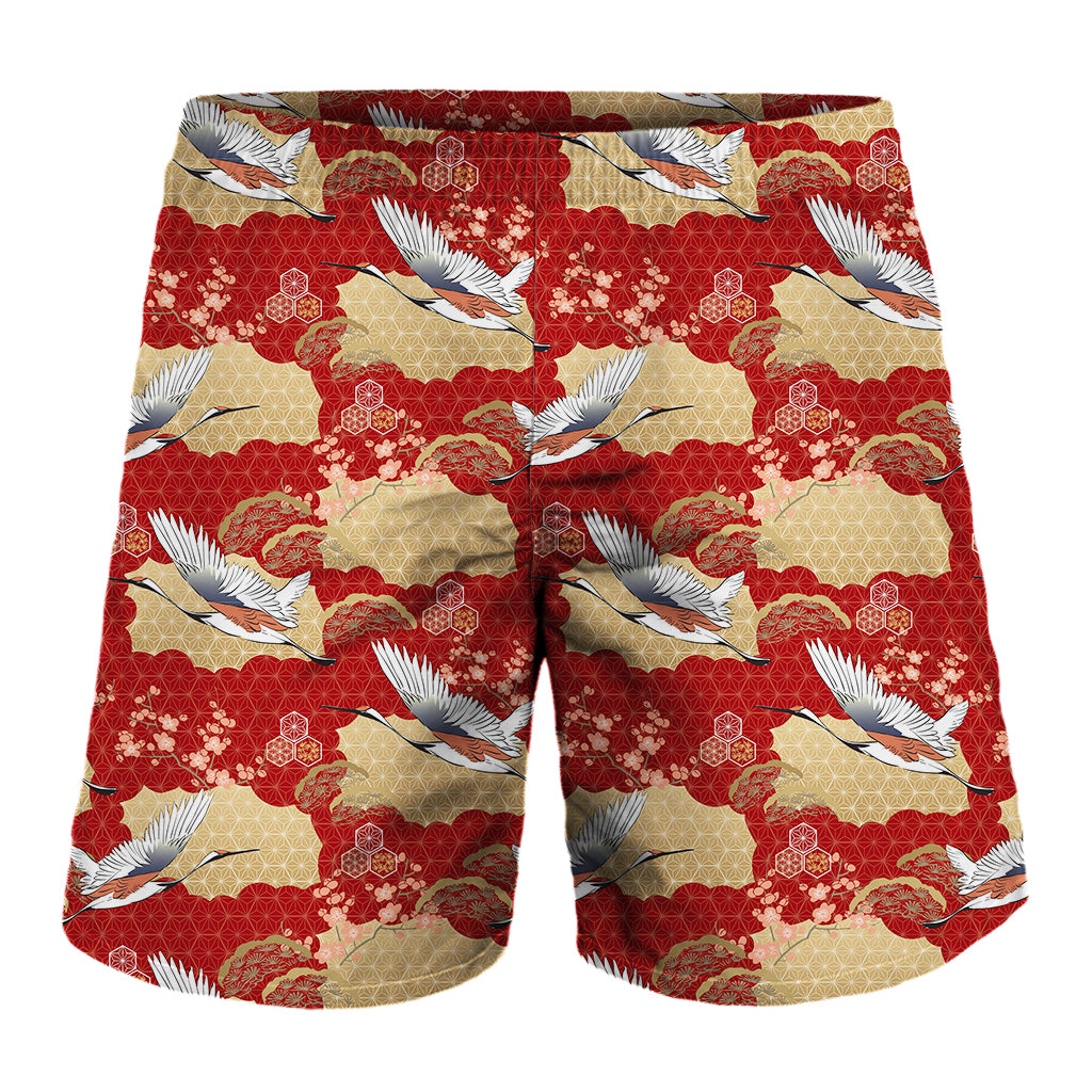 Crane Bird Kimono Pattern Print Men's Shorts