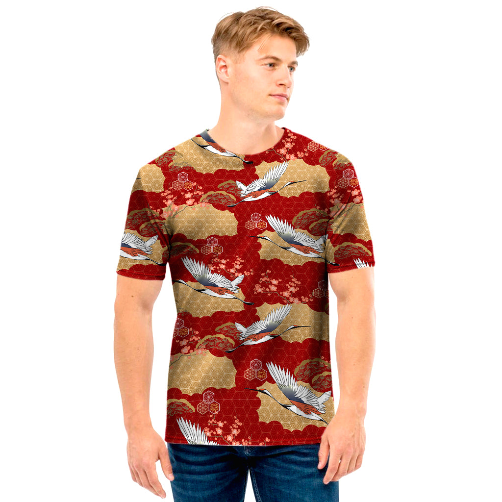 Crane Bird Kimono Pattern Print Men's T-Shirt