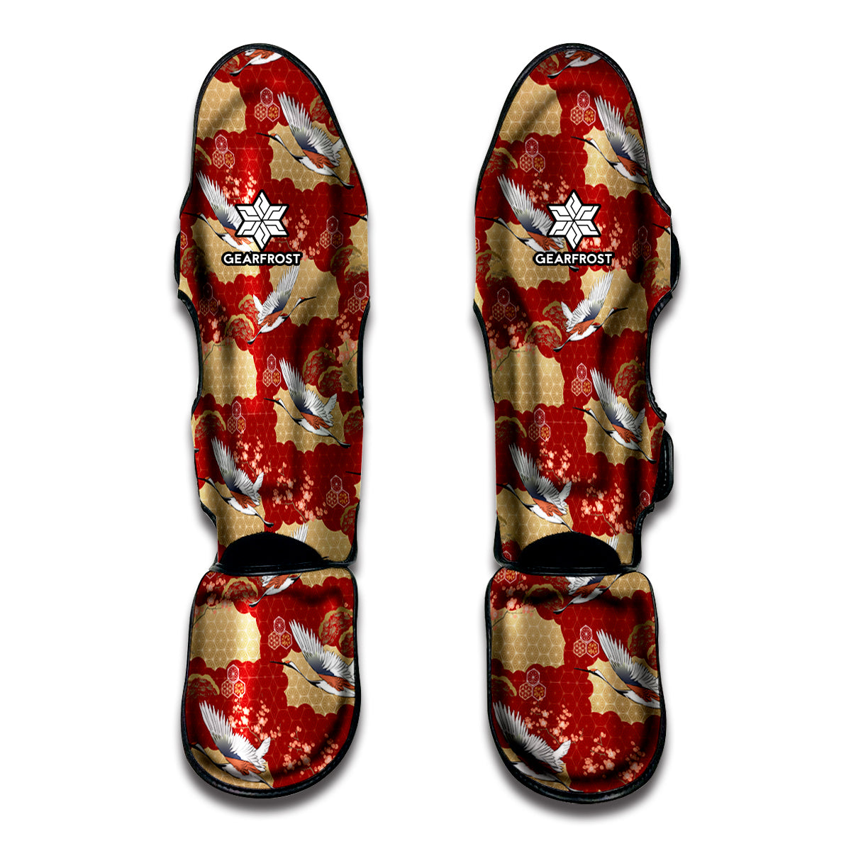 Crane Bird Kimono Pattern Print Muay Thai Shin Guards