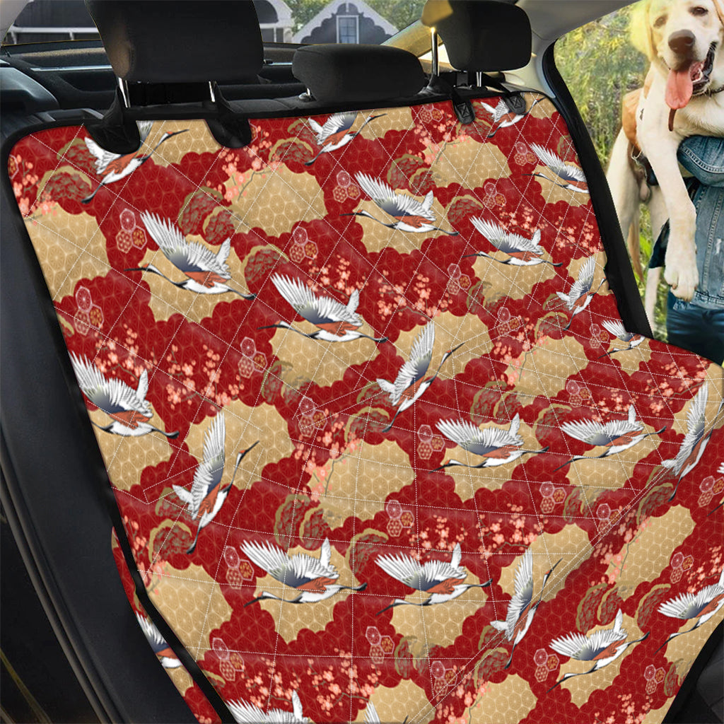 Crane Bird Kimono Pattern Print Pet Car Back Seat Cover