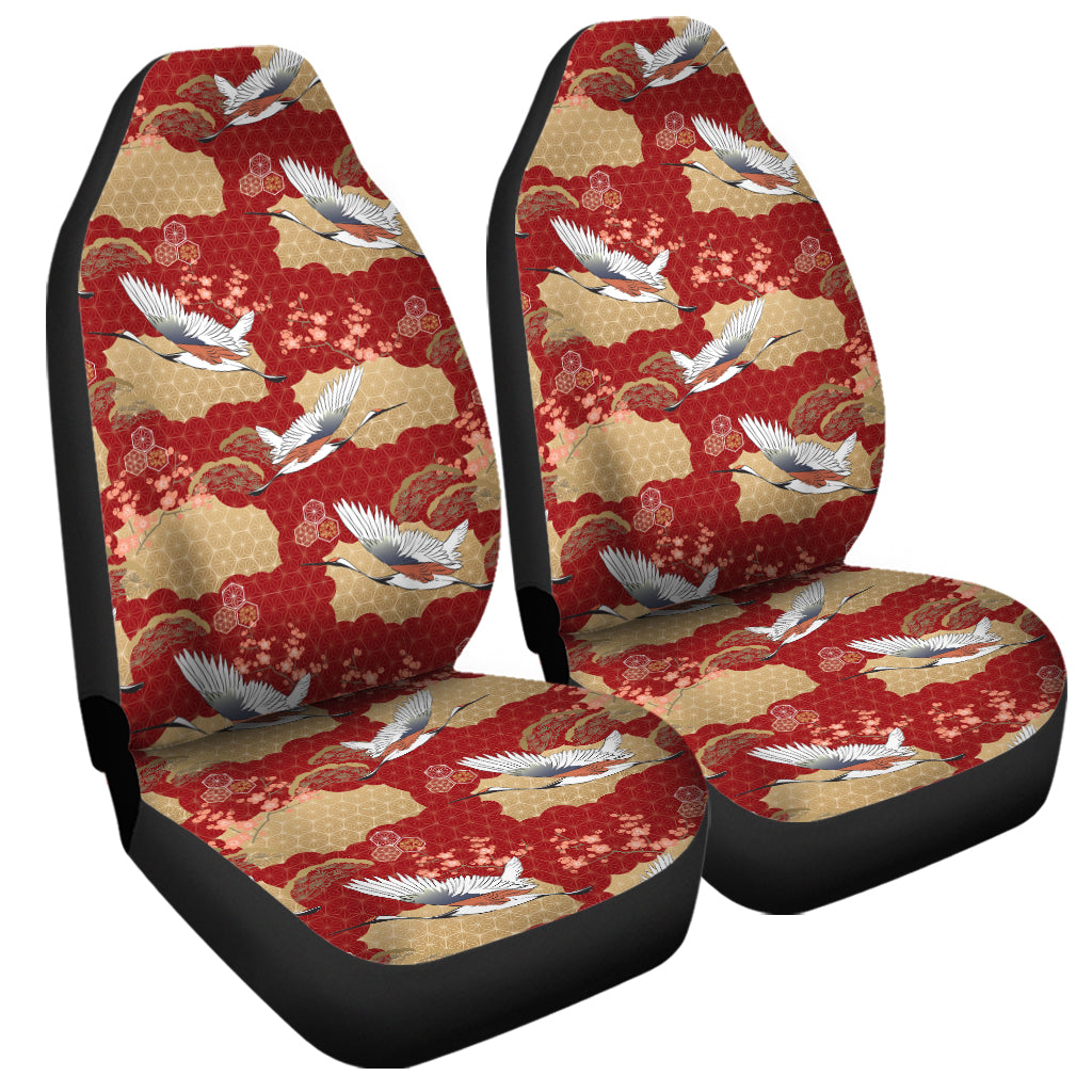 Crane Bird Kimono Pattern Print Universal Fit Car Seat Covers