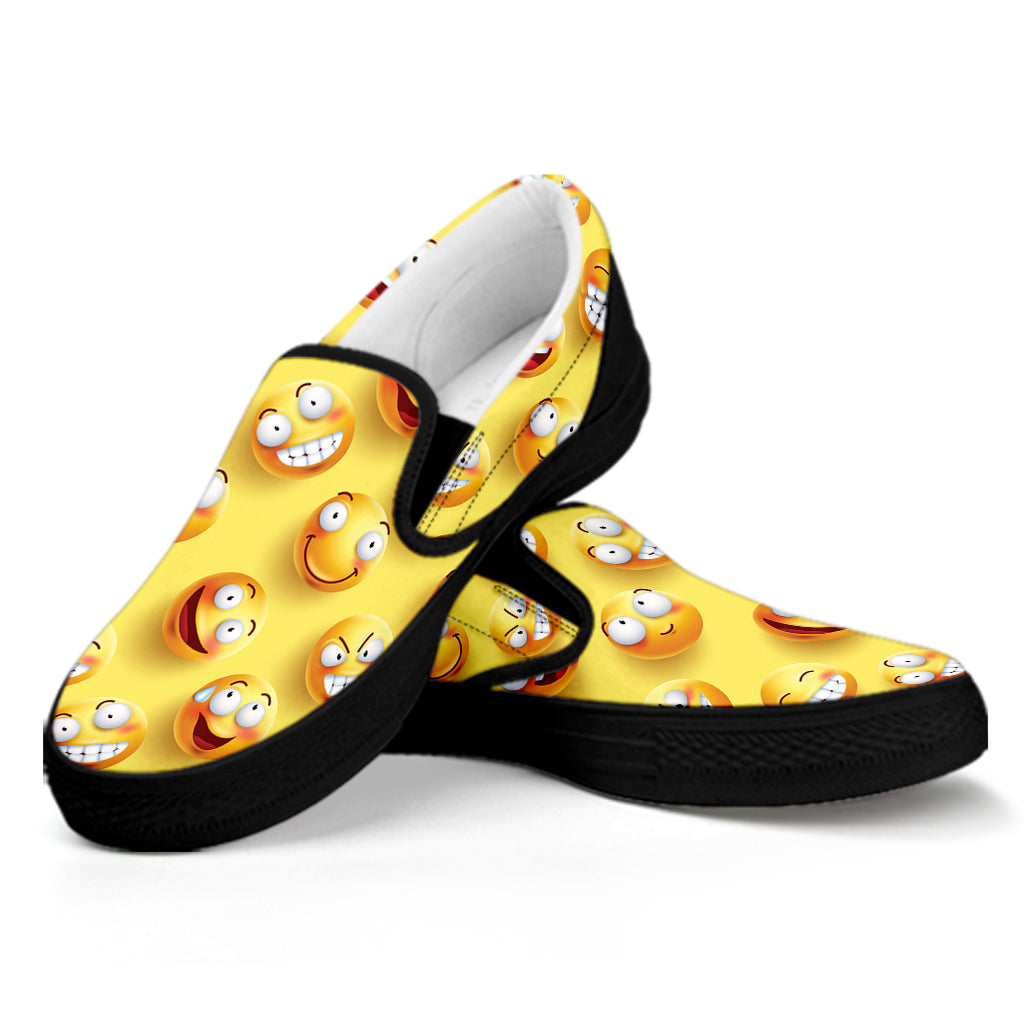 Crazy Emoji Pattern Print Black Slip On Shoes