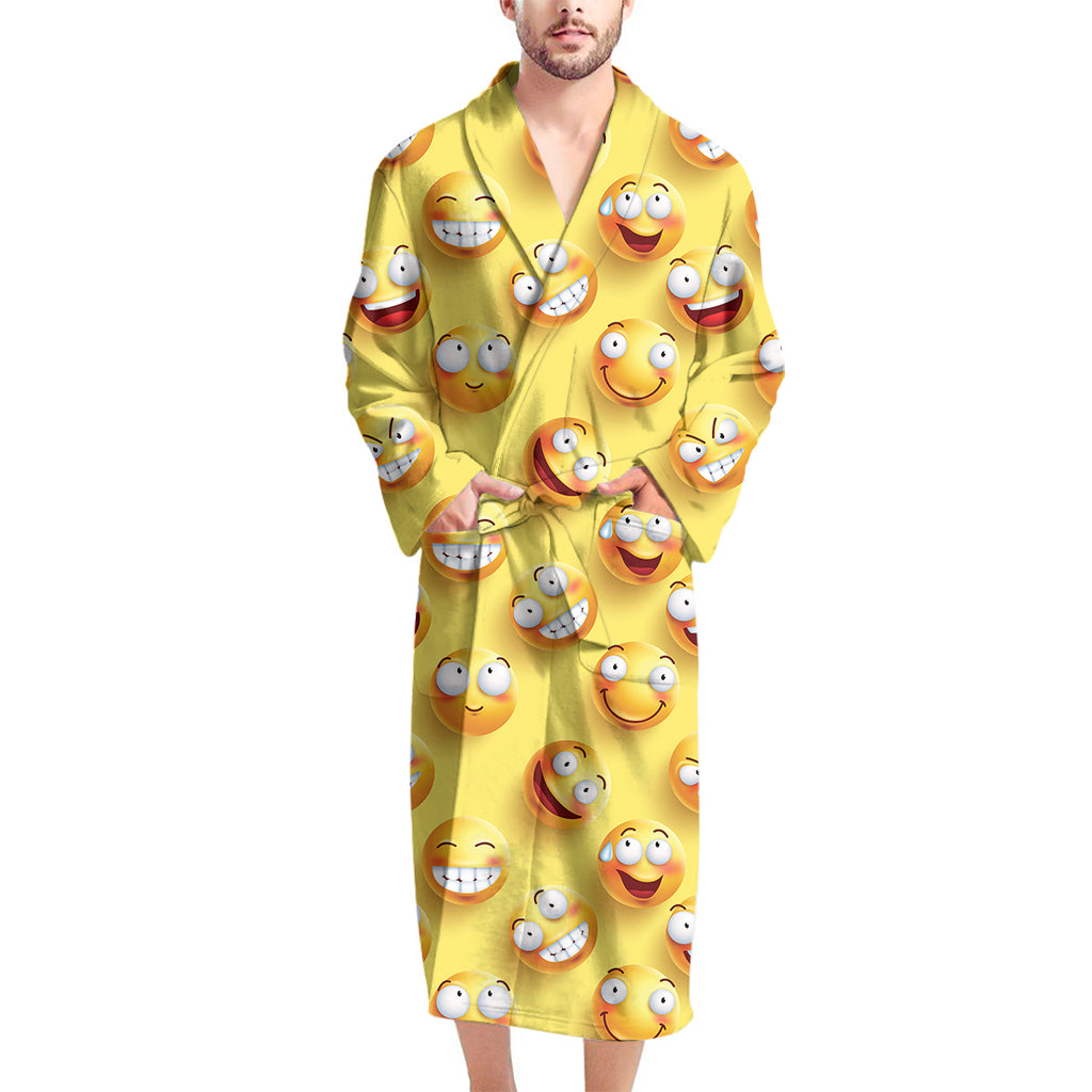 Crazy Emoji Pattern Print Men's Bathrobe