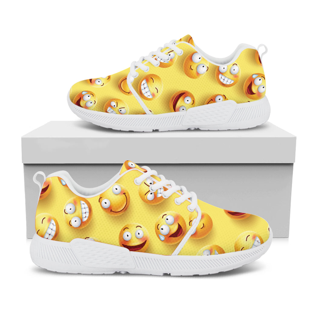 Crazy Emoji Pattern Print White Athletic Shoes