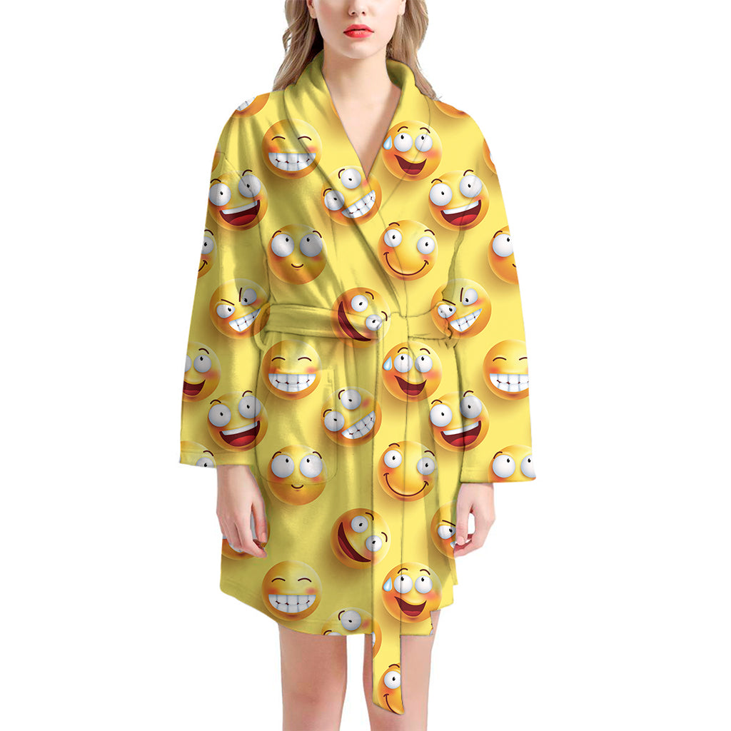 Crazy Emoji Pattern Print Women's Bathrobe