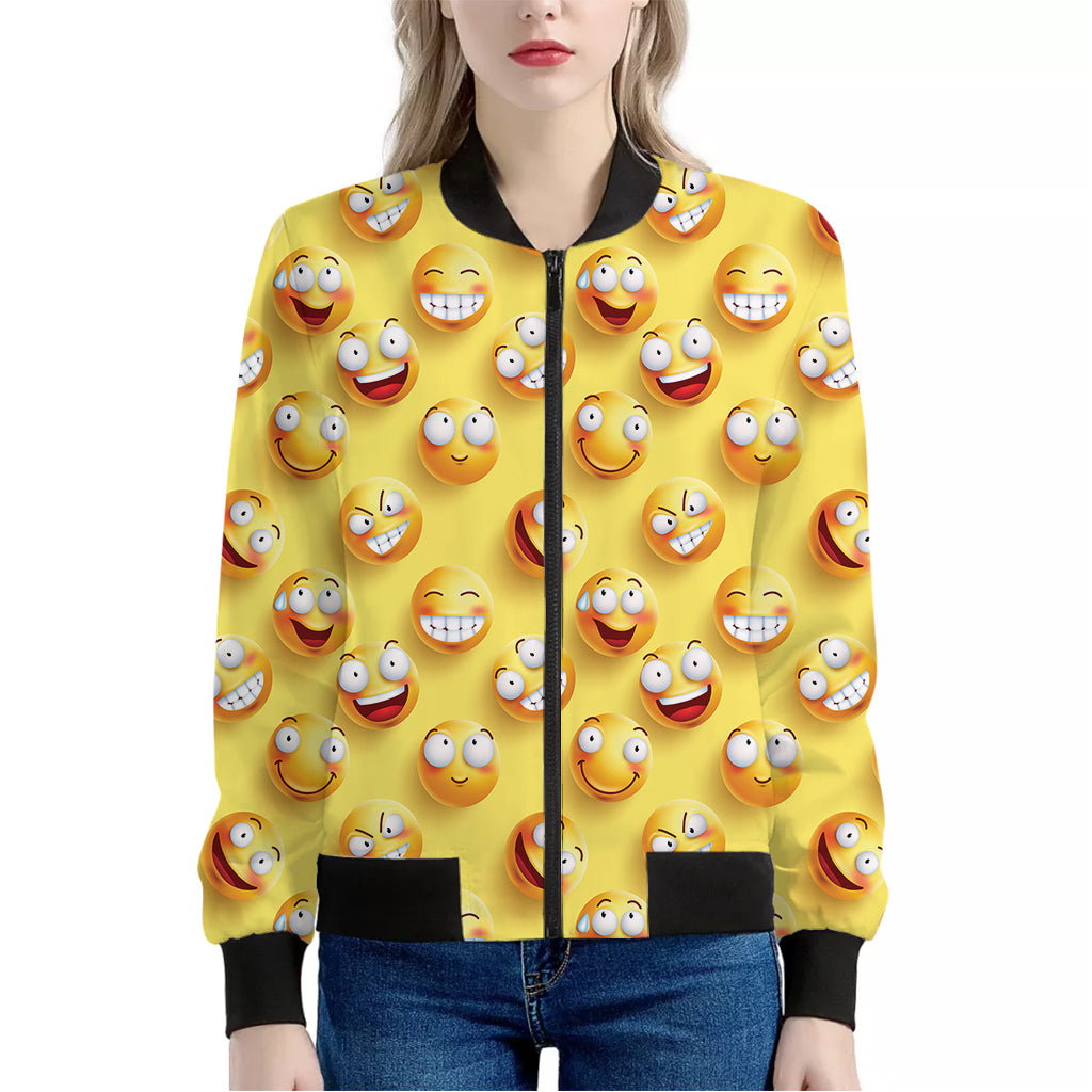 Crazy Emoji Pattern Print Women's Bomber Jacket