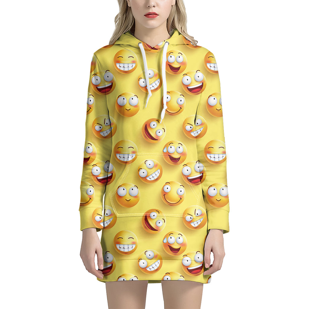 Crazy Emoji Pattern Print Women's Pullover Hoodie Dress