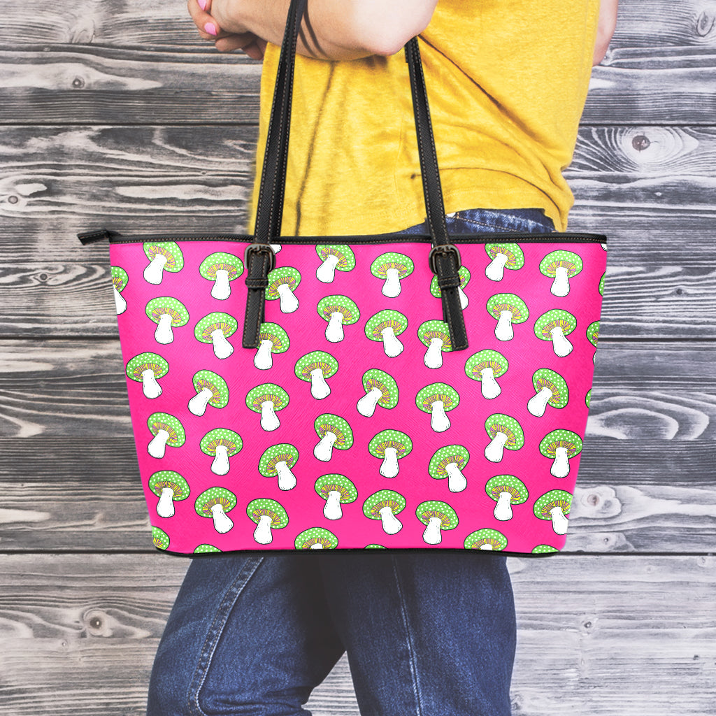 Crazy Mushroom Pattern Print Leather Tote Bag