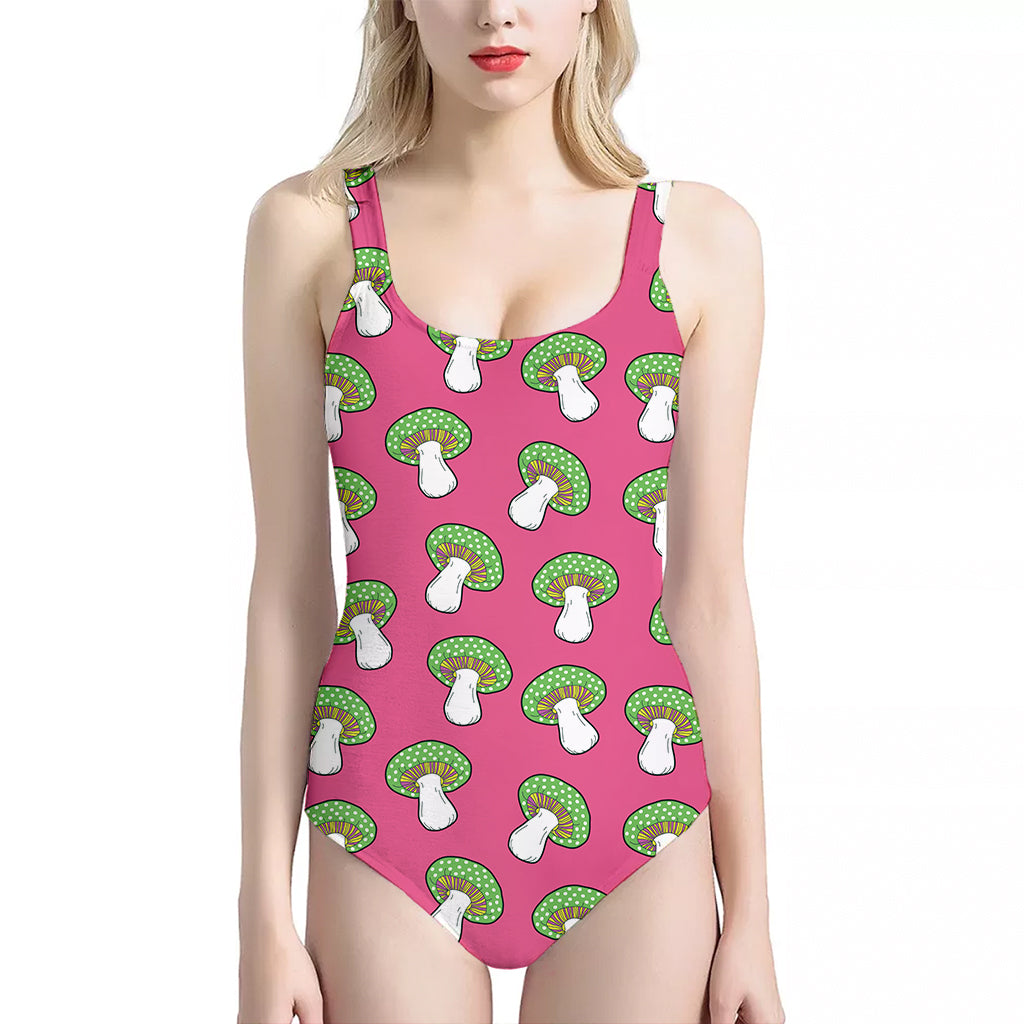 Crazy Mushroom Pattern Print One Piece Halter Neck Swimsuit