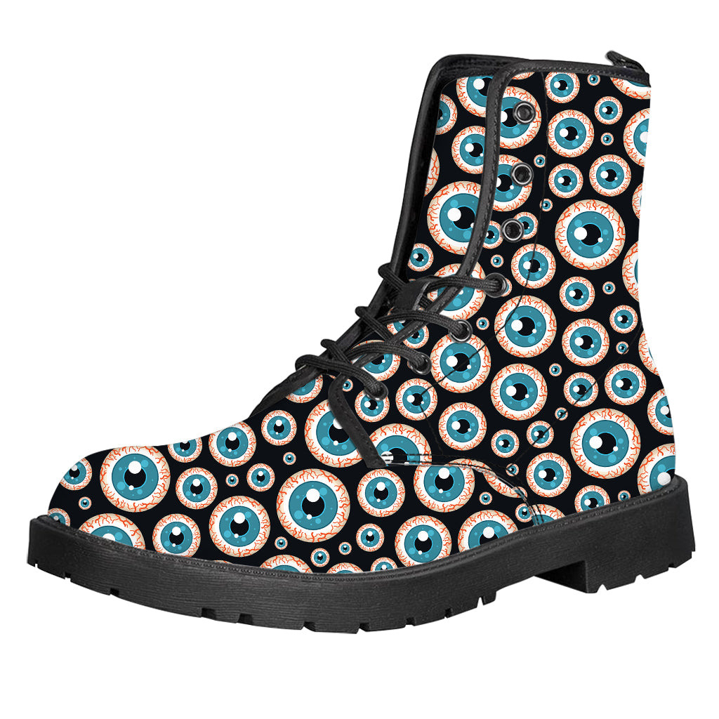 Creepy Eyeball Pattern Print Leather Boots