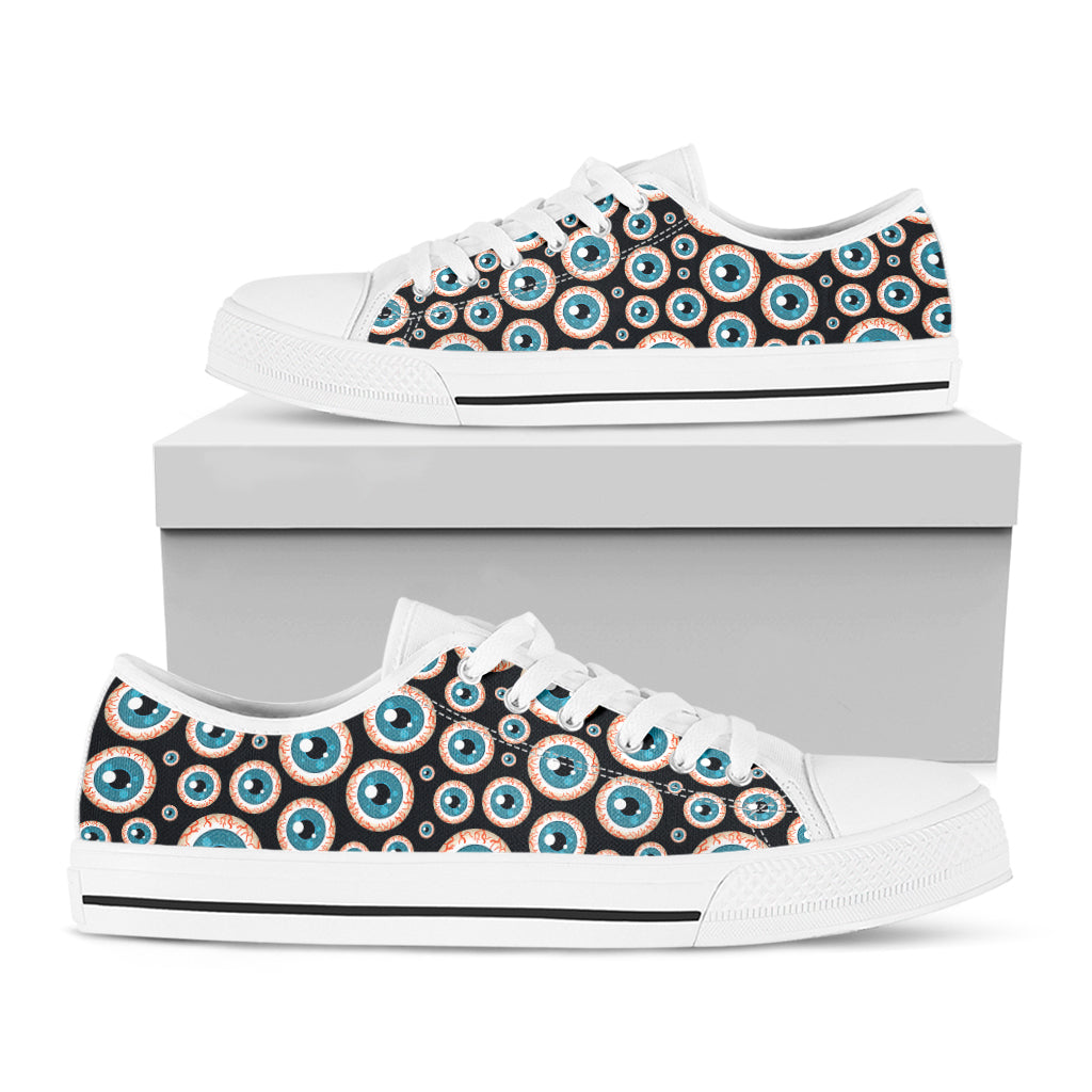 Creepy Eyeball Pattern Print White Low Top Shoes