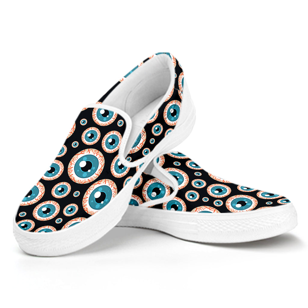 Creepy Eyeball Pattern Print White Slip On Shoes