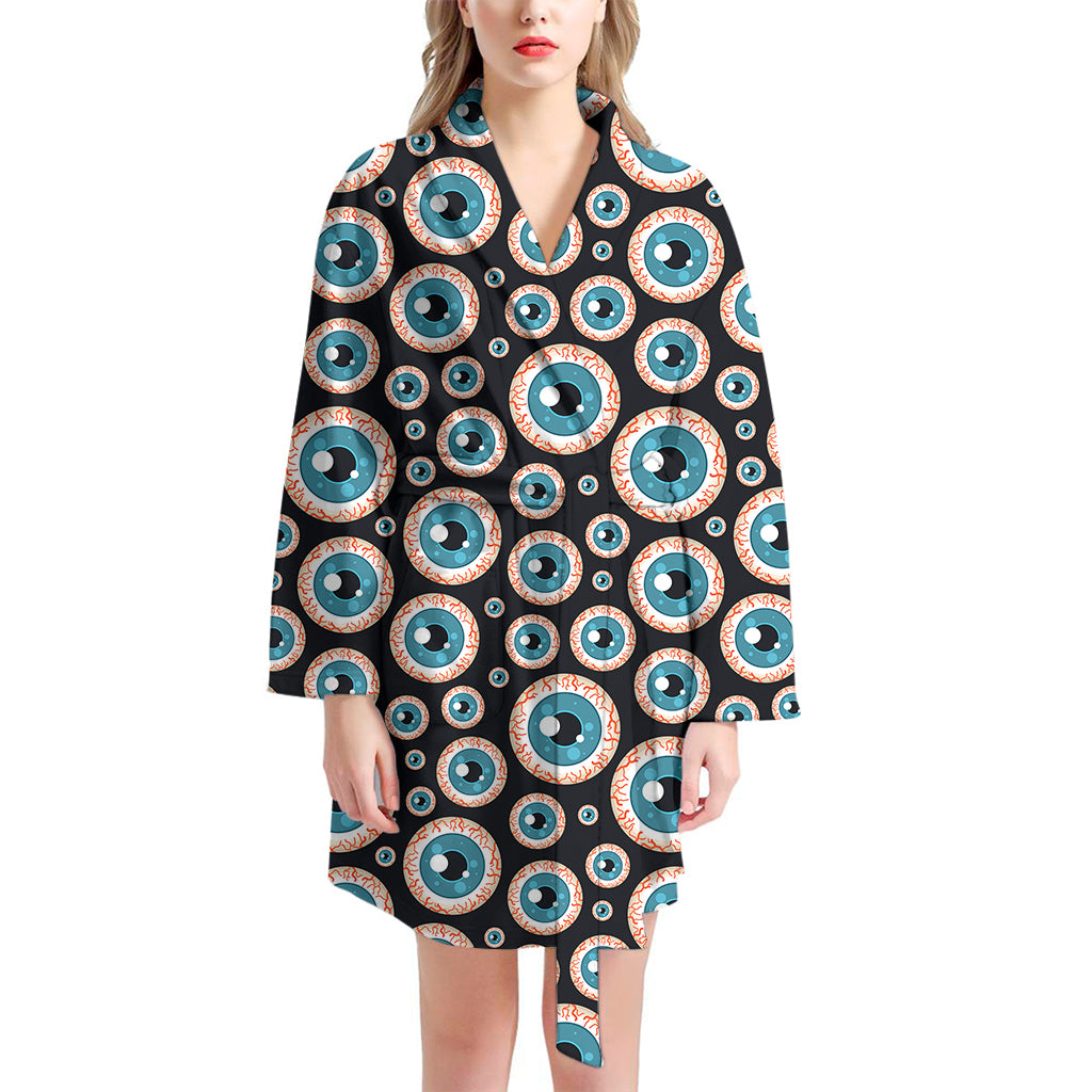 Creepy Eyeball Pattern Print Women's Bathrobe