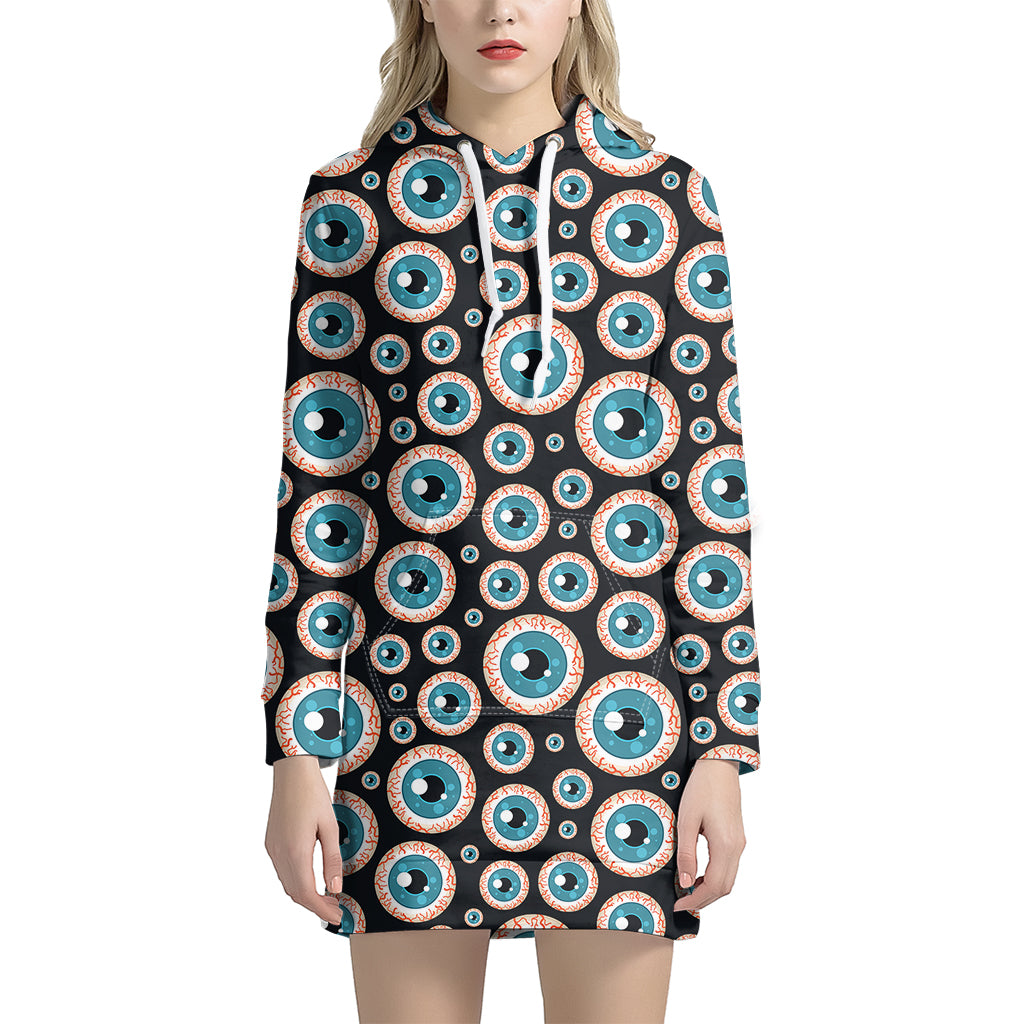 Creepy Eyeball Pattern Print Women's Pullover Hoodie Dress