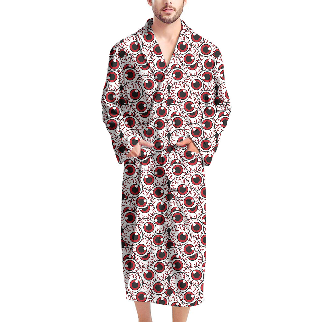 Creepy Red Eyeball Pattern Print Men's Bathrobe