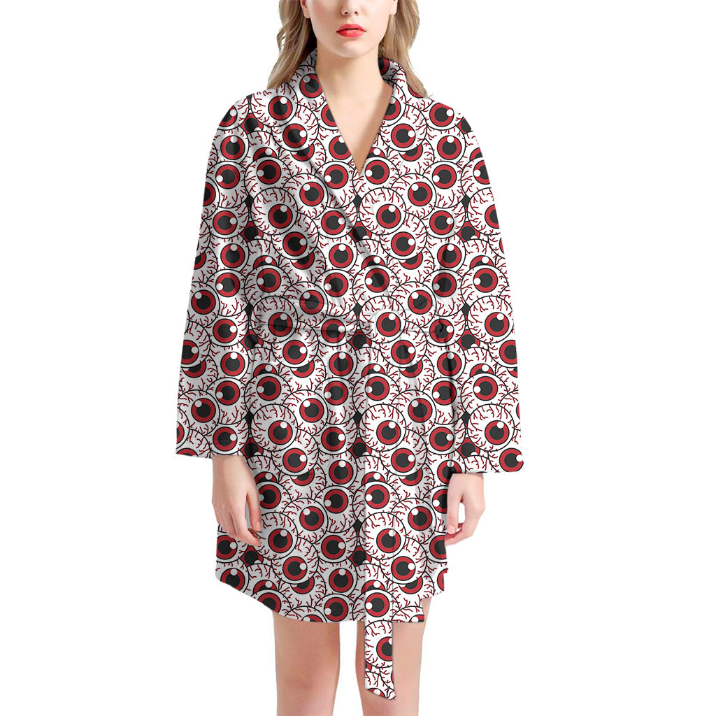 Creepy Red Eyeball Pattern Print Women's Bathrobe