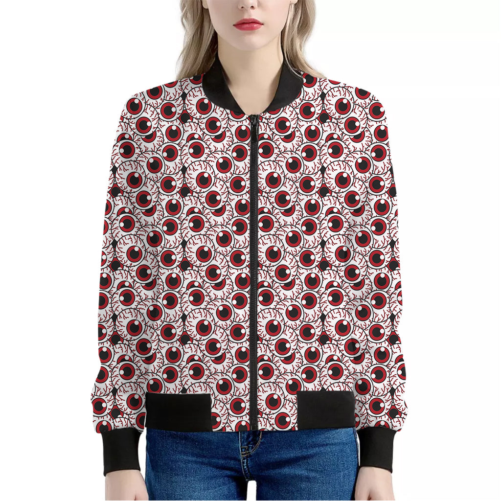 Creepy Red Eyeball Pattern Print Women's Bomber Jacket