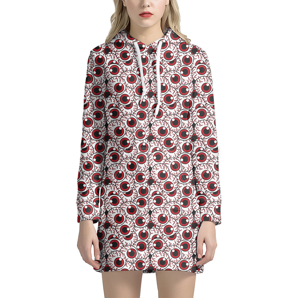 Creepy Red Eyeball Pattern Print Women's Pullover Hoodie Dress