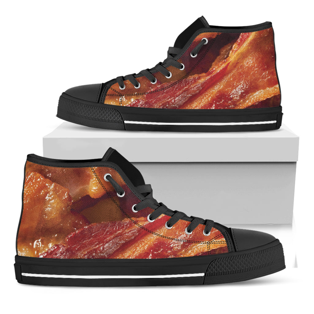 Crispy Bacon Print Black High Top Shoes