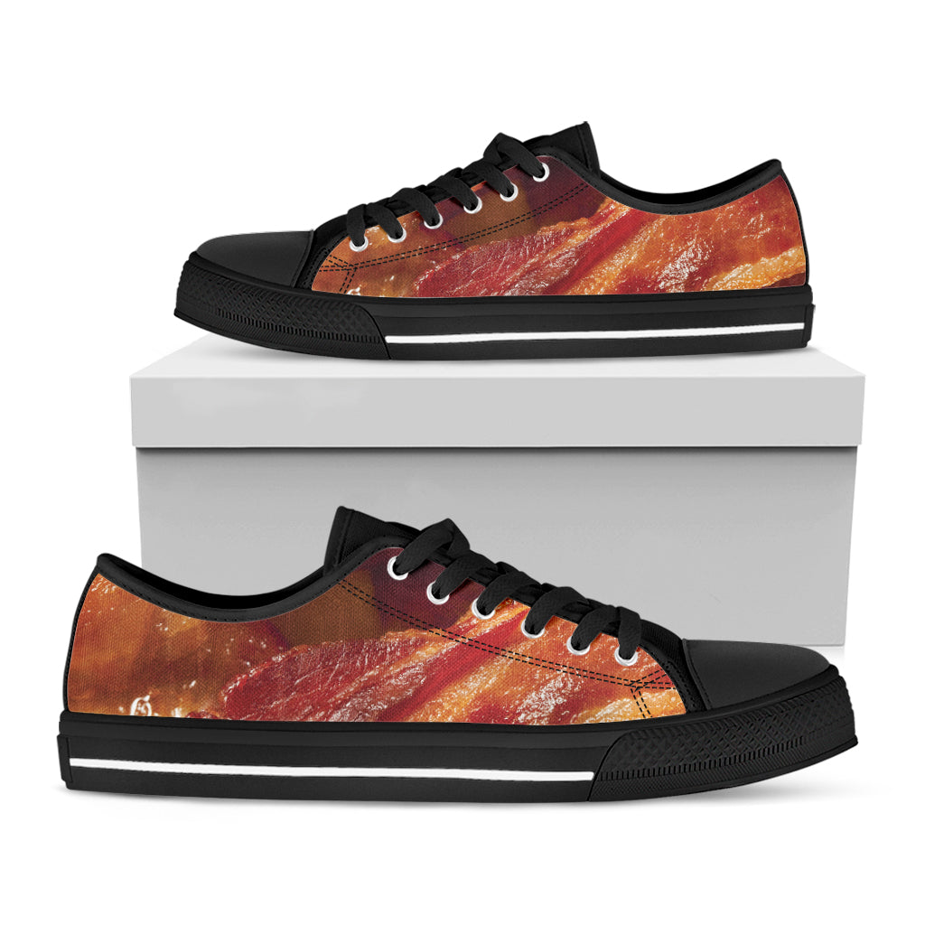 Crispy Bacon Print Black Low Top Shoes