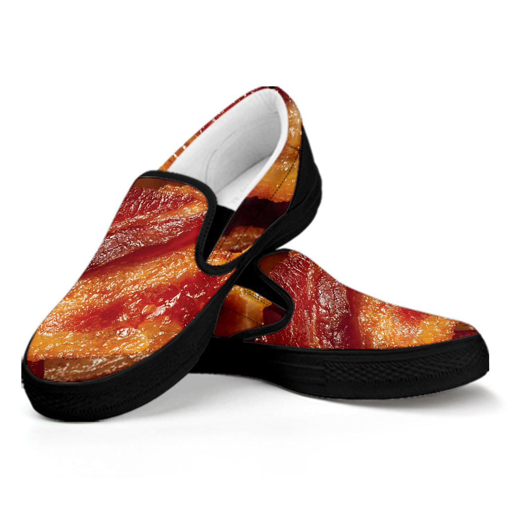 Crispy Bacon Print Black Slip On Shoes