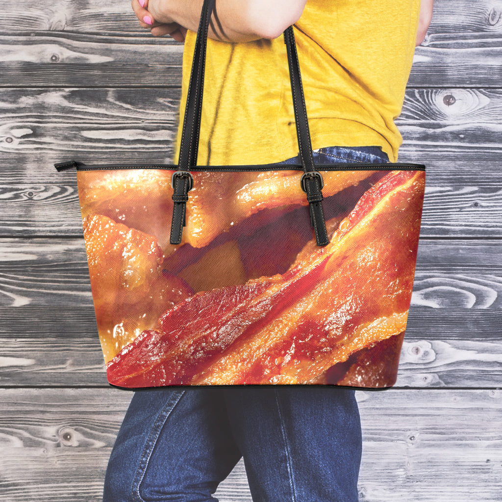 Crispy Bacon Print Leather Tote Bag