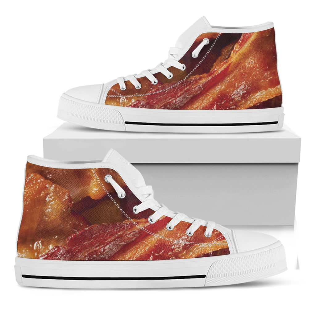 Crispy Bacon Print White High Top Shoes