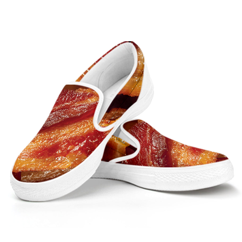 Crispy Bacon Print White Slip On Shoes