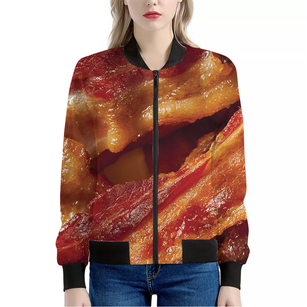 Crispy Bacon Print Women's Bomber Jacket