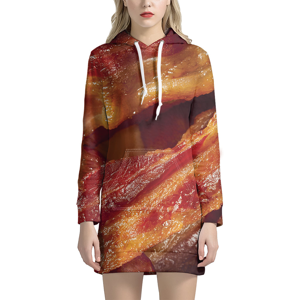 Crispy Bacon Print Women's Pullover Hoodie Dress