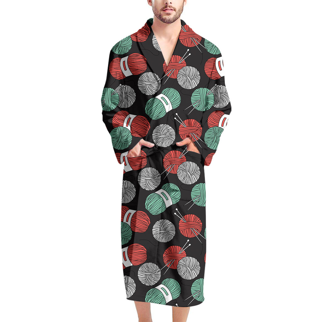 Crochet Yarn Pattern Print Men's Bathrobe