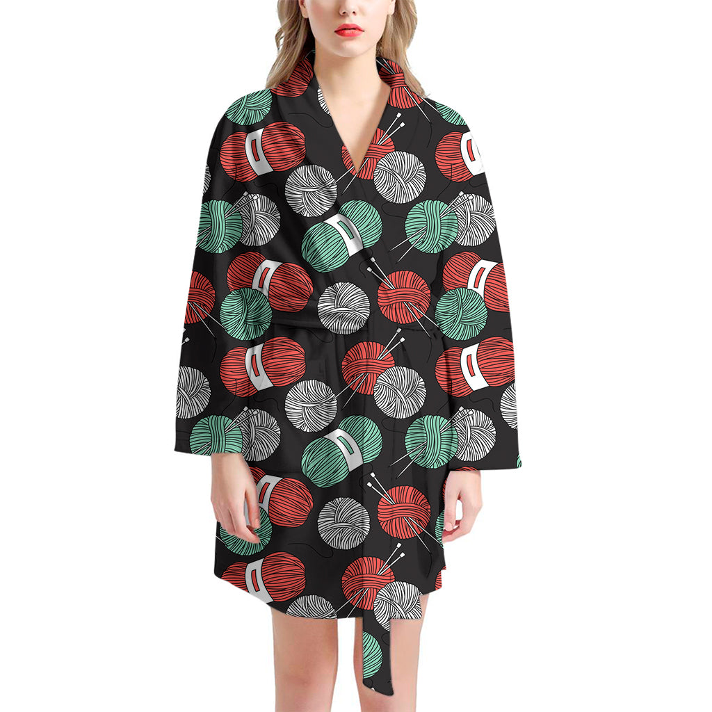 Crochet Yarn Pattern Print Women's Bathrobe