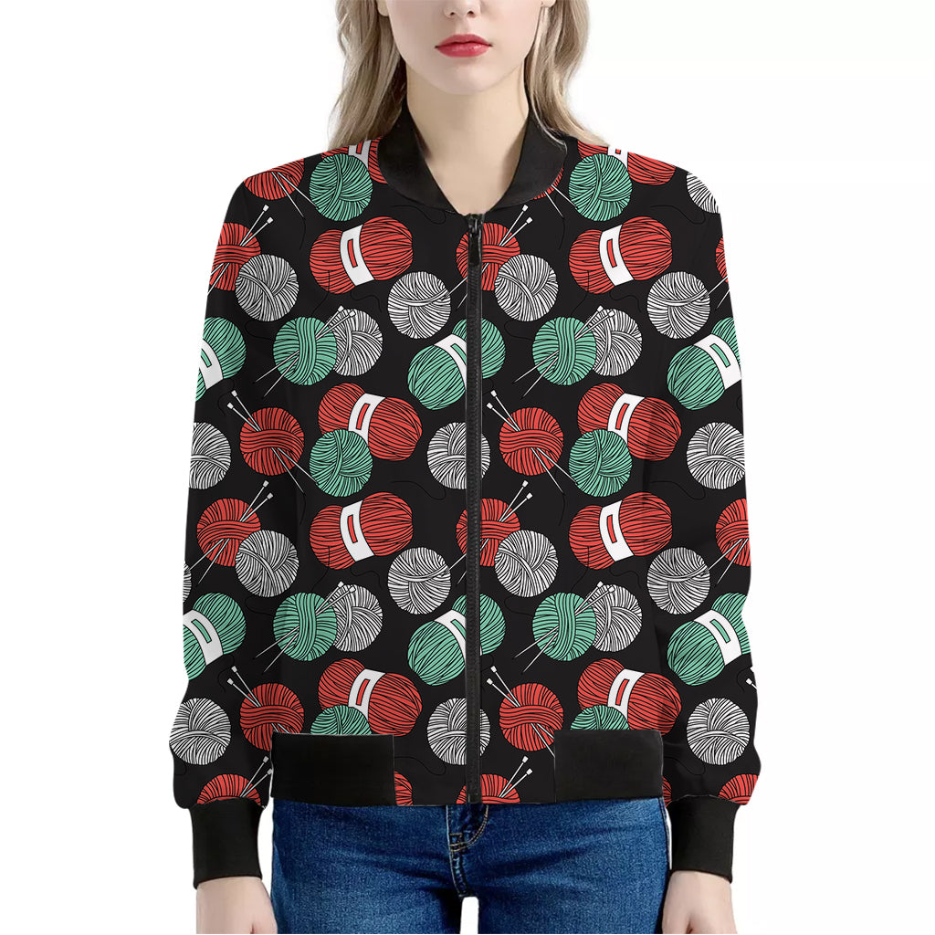 Crochet Yarn Pattern Print Women's Bomber Jacket