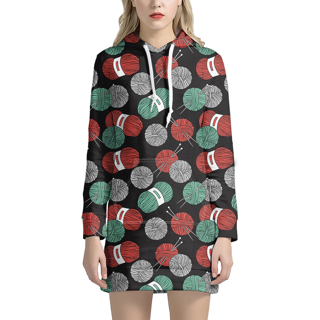 Crochet Yarn Pattern Print Women's Pullover Hoodie Dress