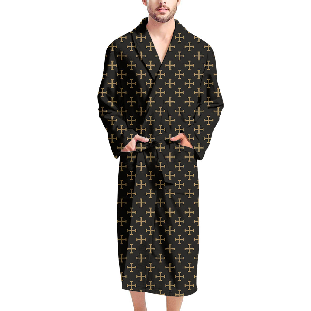 Cross Orthodox Pattern Print Men's Bathrobe