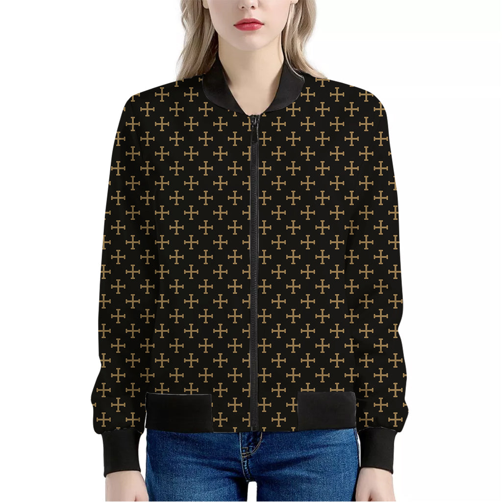 Cross Orthodox Pattern Print Women's Bomber Jacket