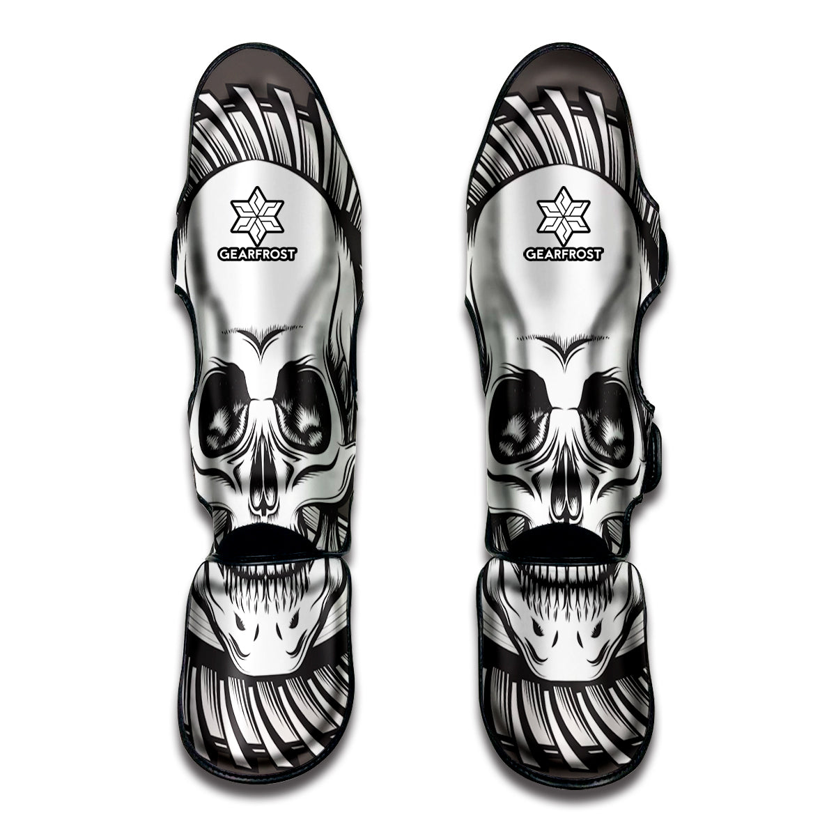 Cross Piston Mechanic Skull Print Muay Thai Shin Guards