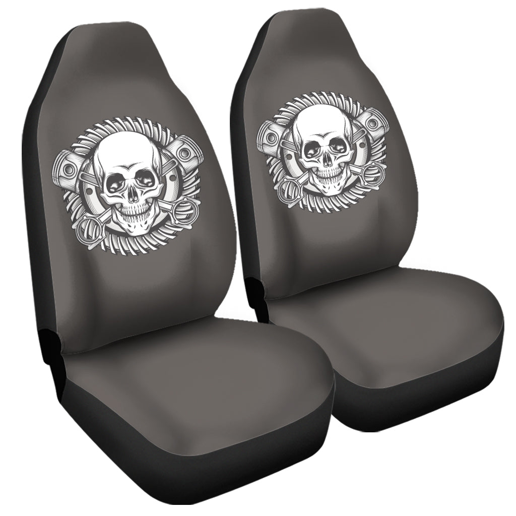 Cross Piston Mechanic Skull Print Universal Fit Car Seat Covers