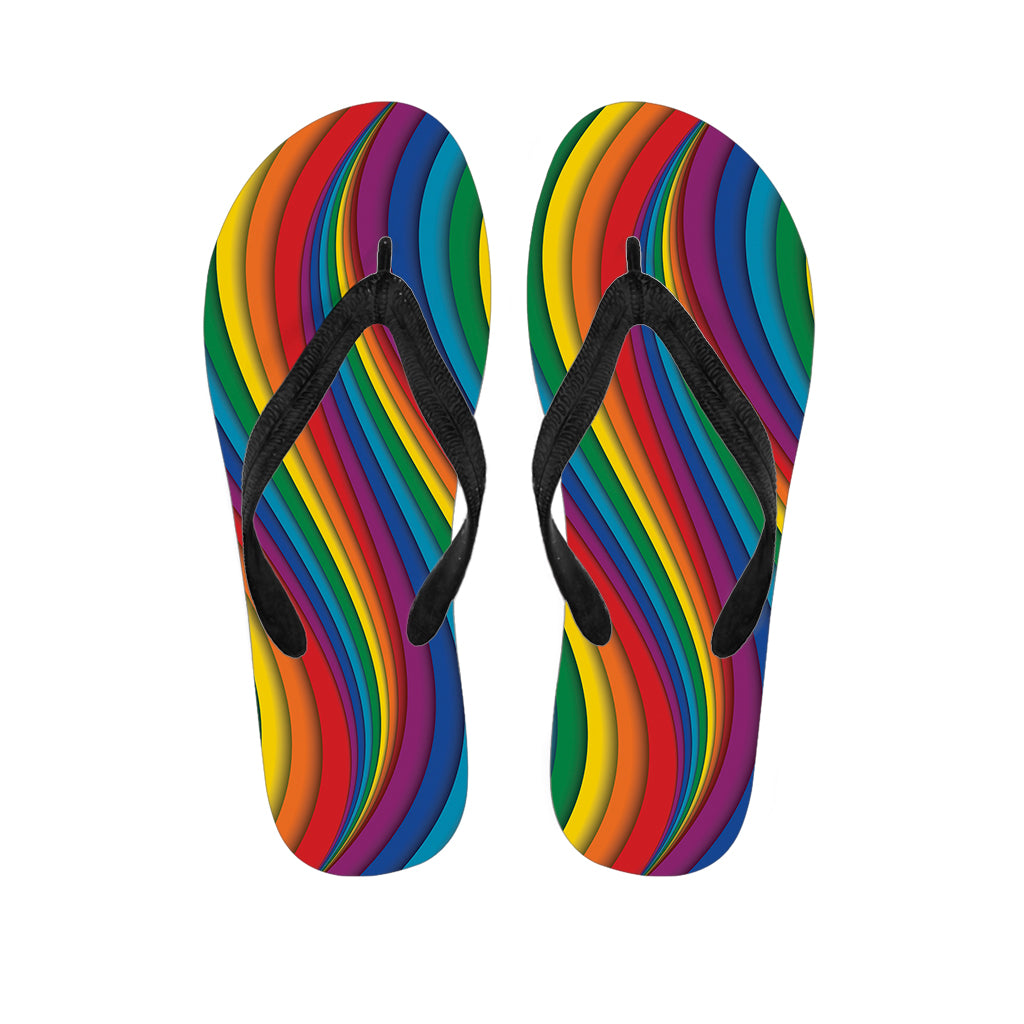 Curved Rainbow Pattern Print Flip Flops