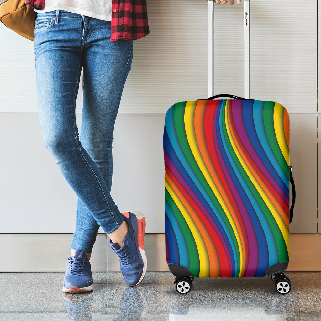 Curved Rainbow Pattern Print Luggage Cover