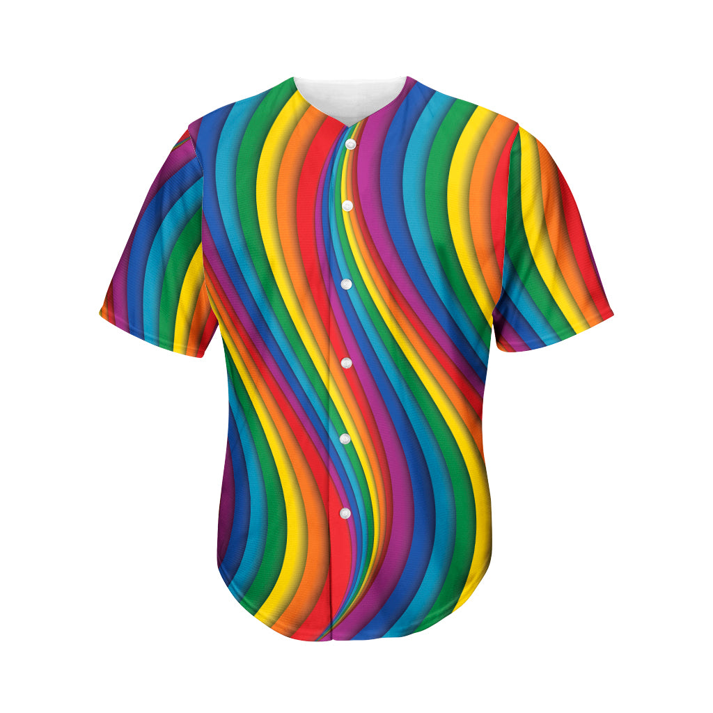 Curved Rainbow Pattern Print Men's Baseball Jersey